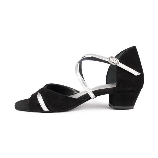 PortDance Damen Tanzschuhe PD816 - Obermaterial: Nubuck/Leder Schwarz/Silber - Absatz: 3 cm Blockabsatz - Größe: 39 EU
