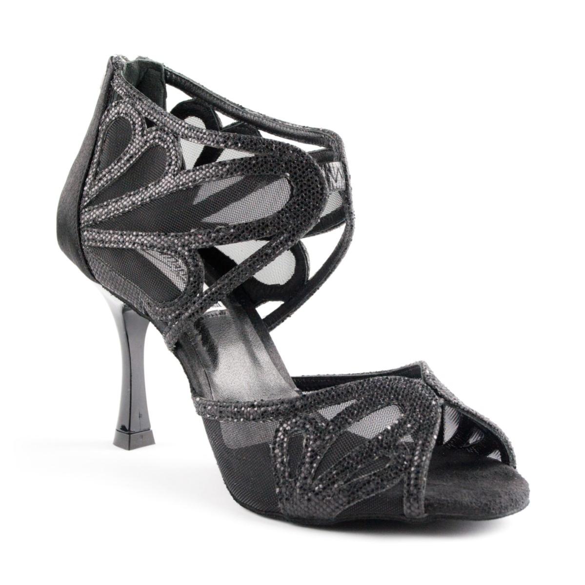 Portdance Damen Tanzschuhe PD808 - Farbe: Schwarz - Absatz: 7 cm Flare - Größe: EUR 39