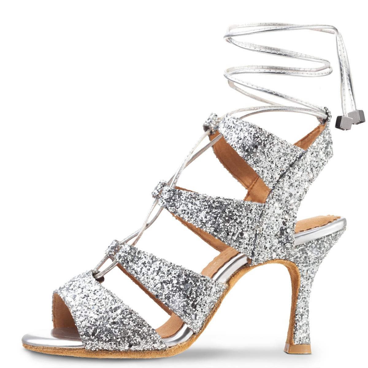 Rummos Damen Tanzschuhe Bachata 04 139G - Obermaterial: Glitzer - Farbe: Silber - Weite: Normal - Absatz: 70R Flare - Größe: EUR 42