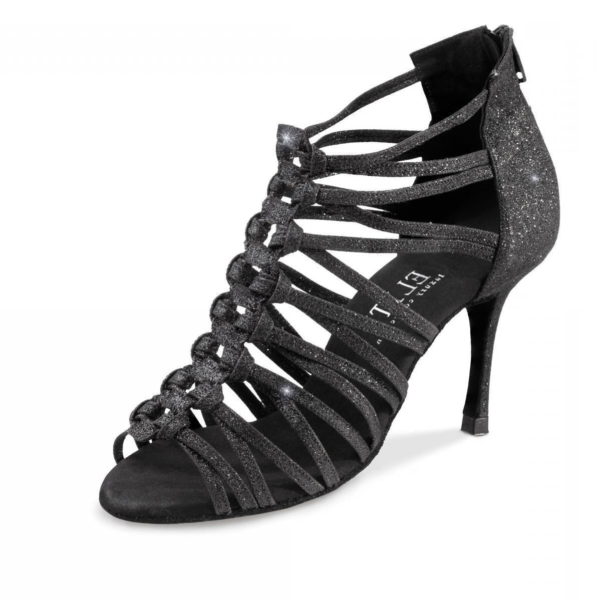 Rummos Damen Tanzschuhe Bachata 01 131 - Obermaterial: Glitzer - Farbe: Schwarz - Weite: Normal - Absatz: 70R Flare - Größe: EUR 42