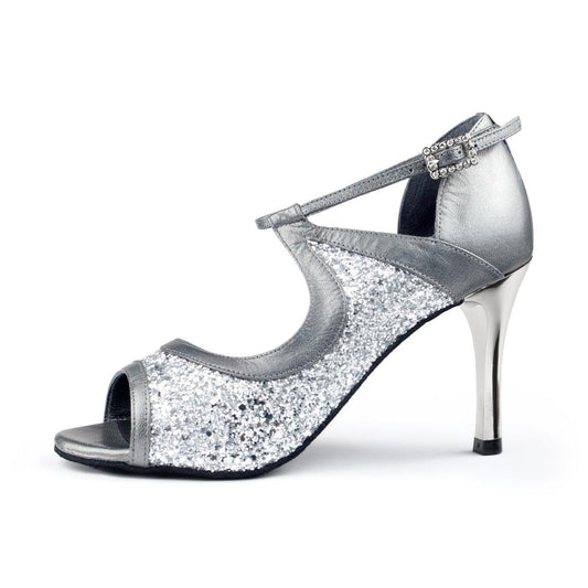 [B-Ware] PortDance Damen Tanzschuhe PD504 Silber - Größe: EUR 39