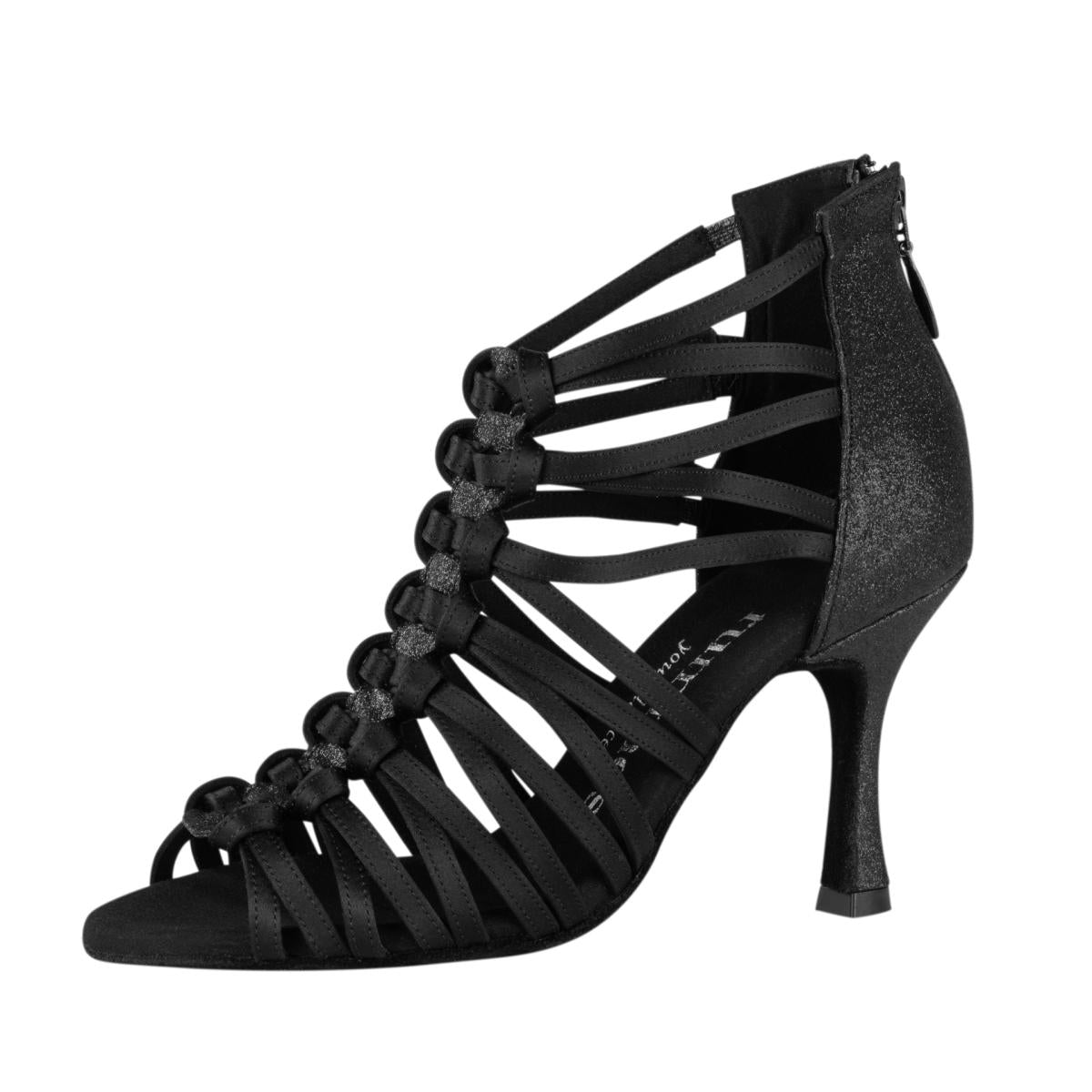 Rummos Damen Tanzschuhe Bachata 01 041-131 - Material: Satin - Farbe: Schwarz - Weite: Normal - Absatz: 70R Flare - Größe: EUR 36