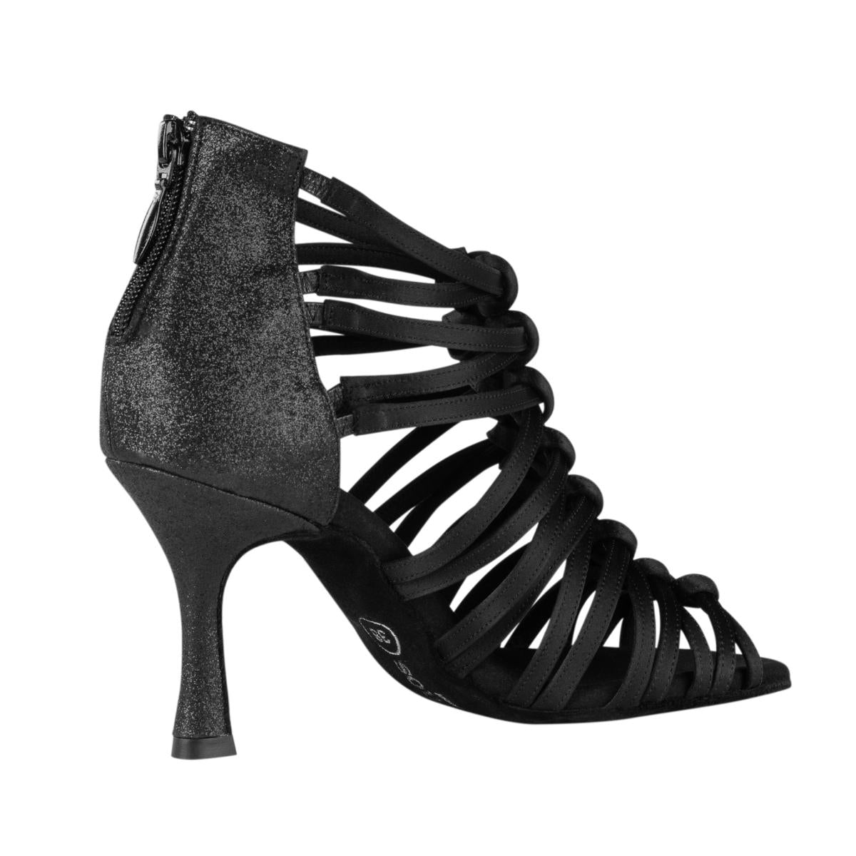 Rummos Damen Tanzschuhe Bachata 01 041-131 - Material: Satin - Farbe: Schwarz - Weite: Normal - Absatz: 70R Flare - Größe: EUR 38,5