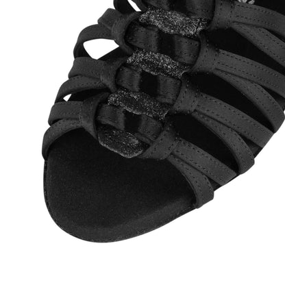 Rummos Damen Tanzschuhe Bachata 01 041-131 - Material: Satin - Farbe: Schwarz - Weite: Normal - Absatz: 70R Flare - Größe: EUR 38,5