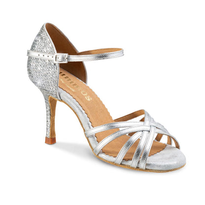 Rummos Damen Tanzschuhe Marylin 009-GT9 - Obermaterial: Leder/GlitterLux - Farbe: Silber - Weite: Normal - Absatz: 80E Stiletto - Größe: EUR 34,5