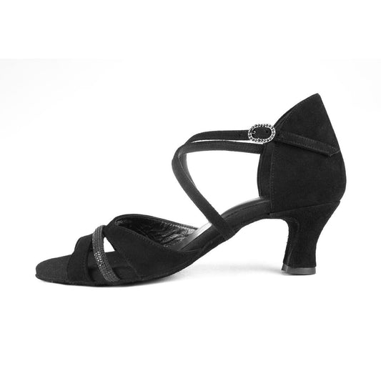 PortDance Damen Tanzschuhe PD816 - Obermaterial: Nubuck/Leder Schwarz - Absatz: 4,5 cm Spanish - Größe: 41 EU