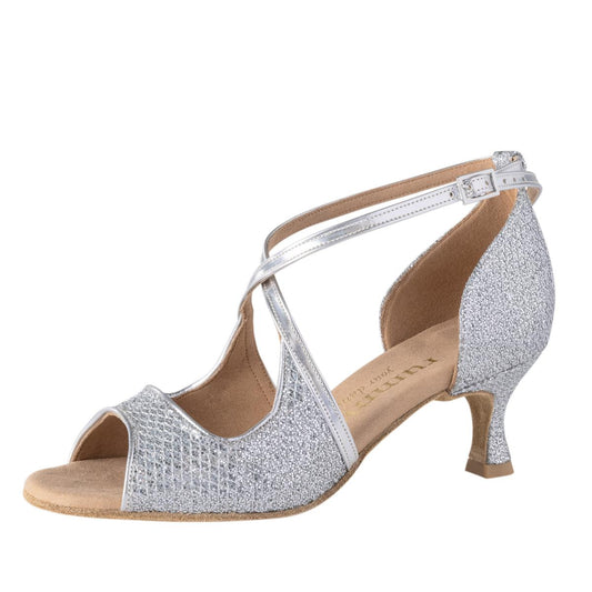 Rummos Damen Tanzschuhe R545 GT9-009 - Material: Leder/GlitterLux - Farbe: Silber - Weite: Normal - Absatz: 50R Flare - Größe: EUR 36
