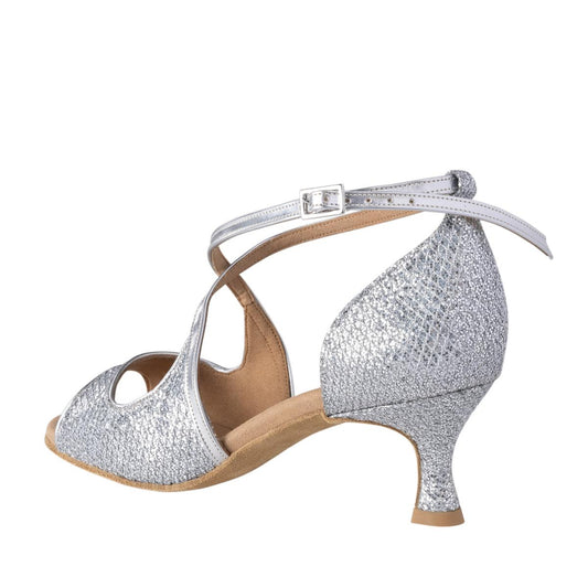 Rummos Damen Tanzschuhe R545 GT9-009 - Material: Leder/GlitterLux - Farbe: Silber - Weite: Normal - Absatz: 50R Flare - Größe: EUR 42
