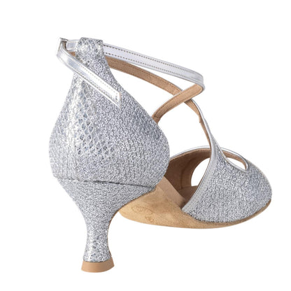 Rummos Damen Tanzschuhe R545 GT9-009 - Material: Leder/GlitterLux - Farbe: Silber - Weite: Normal - Absatz: 50R Flare - Größe: EUR 34