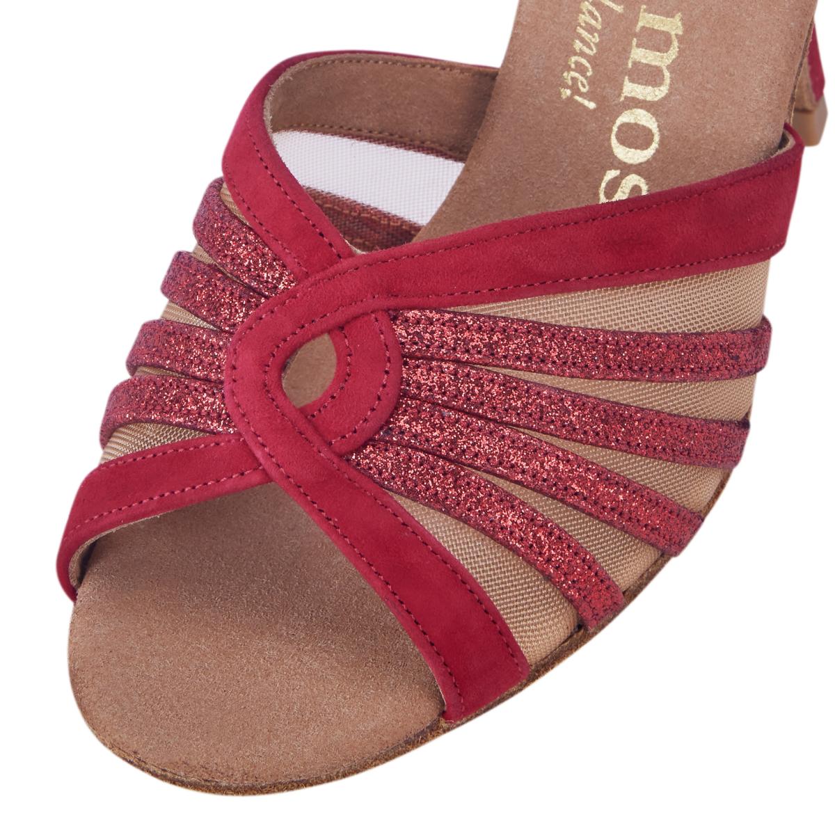 Rummos Damen Tanzschuhe R563 028-135 - Obermaterial: Nubuck/Glitzer - Farbe: Rot - Weite: Normal - Absatz: 70R Flare - Größe: EUR 33,5