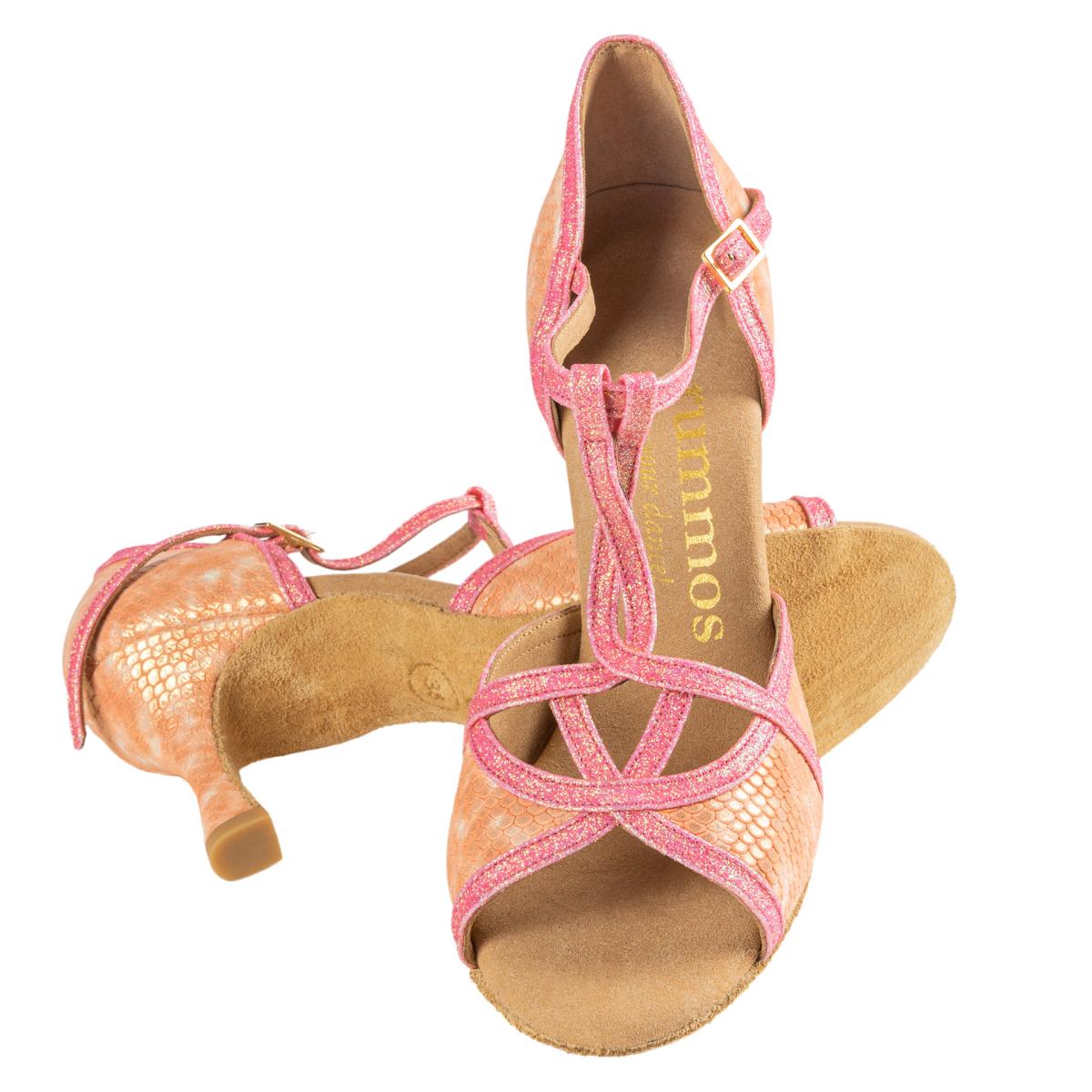 Rummos Damen Tanzschuhe Santigold 092-GT15 - M: Leder - C: SalSnake/Glitzer Rosa - W: Medium (Normal) - H: 60R Flare - Si: EUR 41
