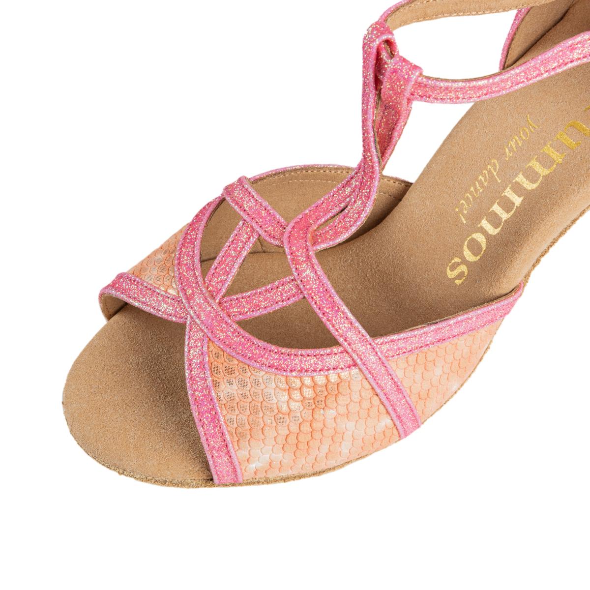 Rummos Damen Tanzschuhe Santigold 092-GT15 - M: Leder - C: SalSnake/Glitzer Rosa - W: Medium (Normal) - H: 60R Flare - Si: EUR 42