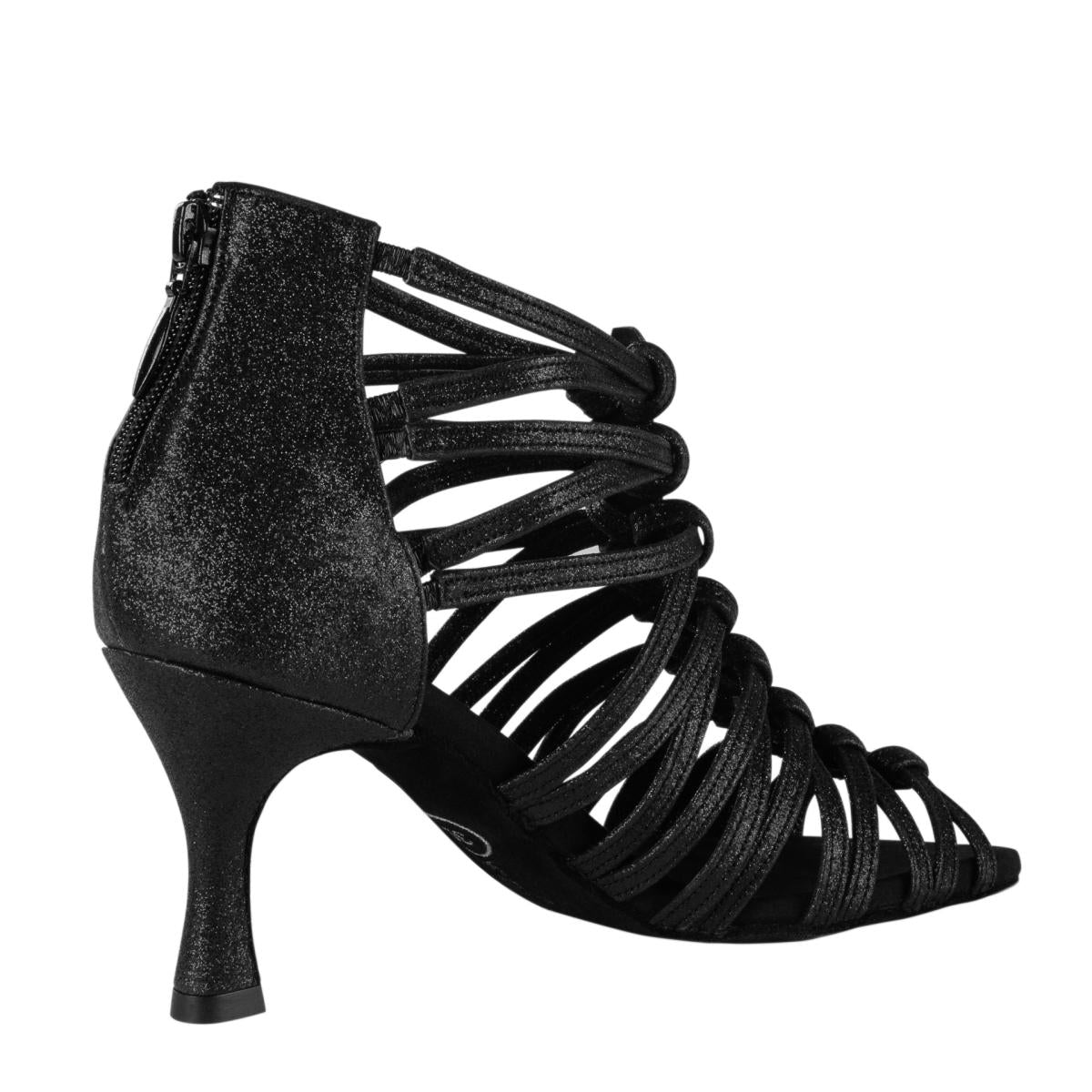 Rummos Damen Tanzschuhe Bachata 01 131 - Material: Glitzer - Farbe: Schwarz - Weite: Normal - Absatz: 60R Flare - Größe: EUR 39