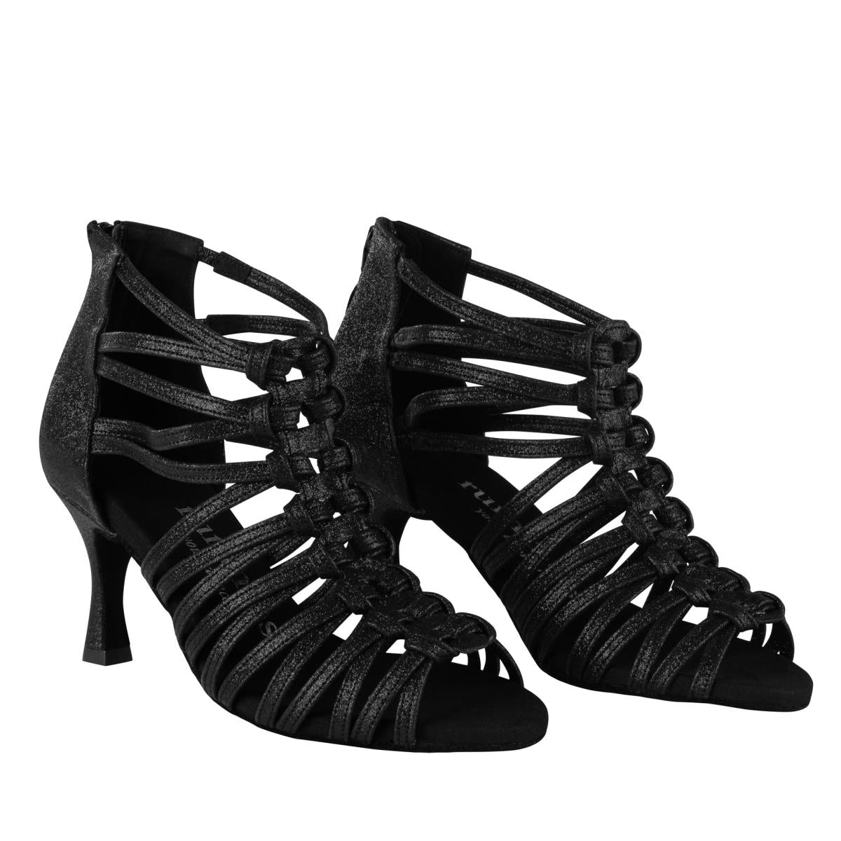 Rummos Damen Tanzschuhe Bachata 01 131 - Material: Glitzer - Farbe: Schwarz - Weite: Normal - Absatz: 60R Flare - Größe: EUR 42