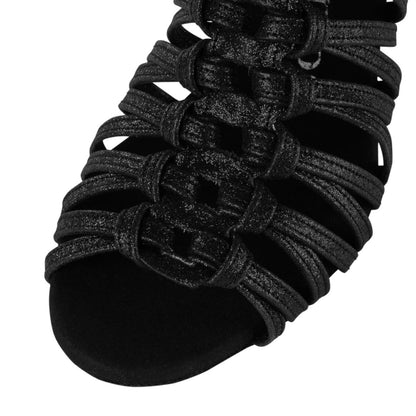Rummos Damen Tanzschuhe Bachata 01 131 - Material: Glitzer - Farbe: Schwarz - Weite: Normal - Absatz: 60R Flare - Größe: EUR 40,5