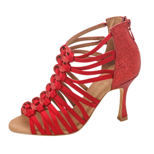 Rummos Damen Tanzschuhe Bachata 01 049-135 - Obermaterial: Satin - Farbe: Rot - Weite: Normal - Absatz: 70R Flare - Größe: EUR 40,5