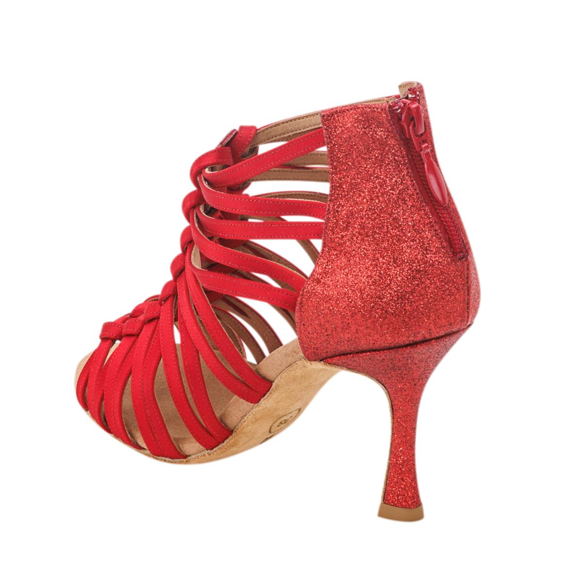 Rummos Damen Tanzschuhe Bachata 01 049-135 - Obermaterial: Satin - Farbe: Rot - Weite: Normal - Absatz: 70R Flare - Größe: EUR 38,5