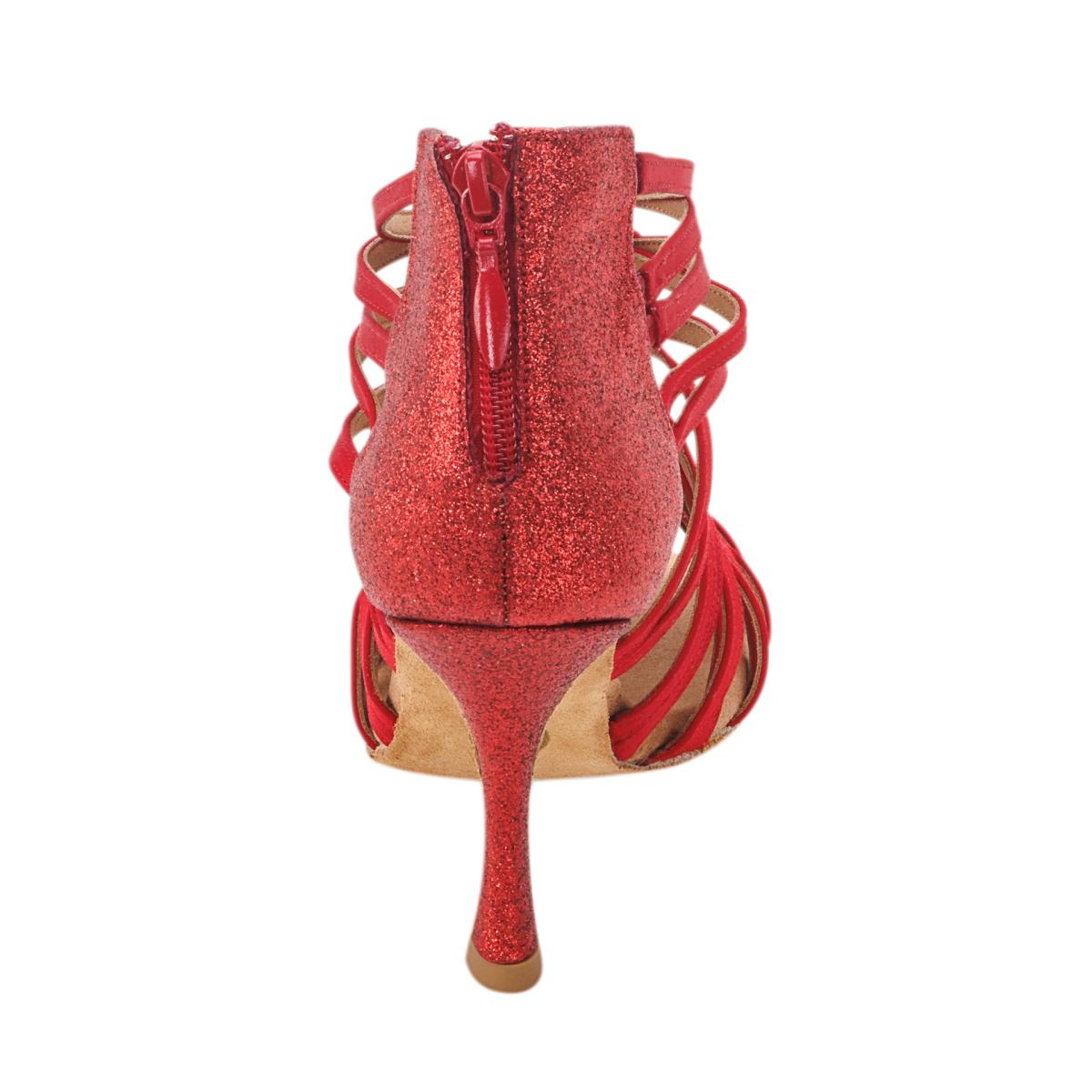 Rummos Damen Tanzschuhe Bachata 01 049-135 - Obermaterial: Satin - Farbe: Rot - Weite: Normal - Absatz: 70R Flare - Größe: EUR 35,5