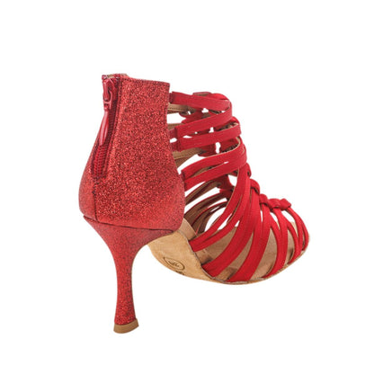 Rummos Damen Tanzschuhe Bachata 01 049-135 - Obermaterial: Satin - Farbe: Rot - Weite: Normal - Absatz: 70R Flare - Größe: EUR 36