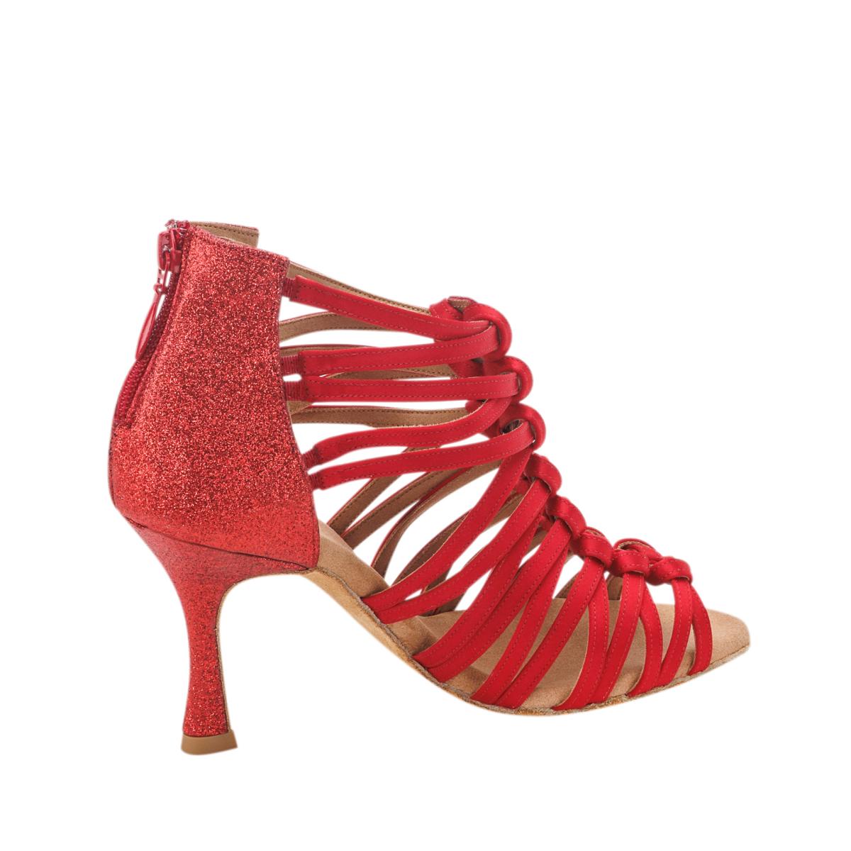 Rummos Damen Tanzschuhe Bachata 01 049-135 - Obermaterial: Satin - Farbe: Rot - Weite: Normal - Absatz: 70R Flare - Größe: EUR 34,5