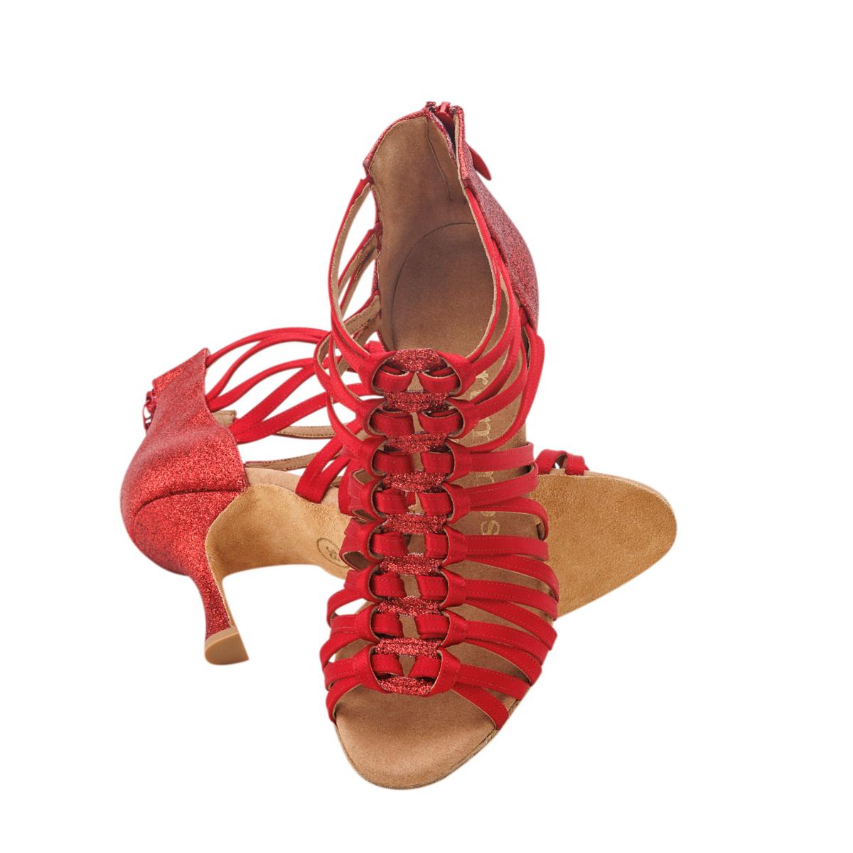 Rummos Damen Tanzschuhe Bachata 01 049-135 - Obermaterial: Satin - Farbe: Rot - Weite: Normal - Absatz: 70R Flare - Größe: EUR 42