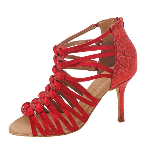 Rummos Damen Tanzschuhe Bachata 01 049-135 - Obermaterial: Satin - Farbe: Rot - Weite: Normal - Absatz: 80E Stiletto - Größe: EUR 41