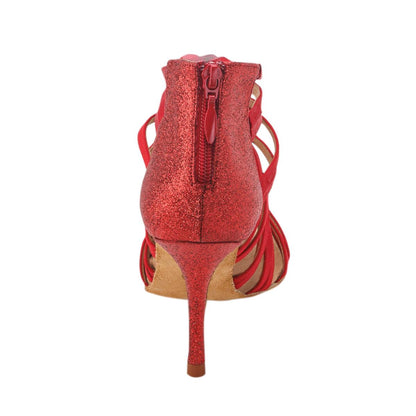 Rummos Damen Tanzschuhe Bachata 01 049-135 - Obermaterial: Satin - Farbe: Rot - Weite: Normal - Absatz: 80E Stiletto - Größe: EUR 33