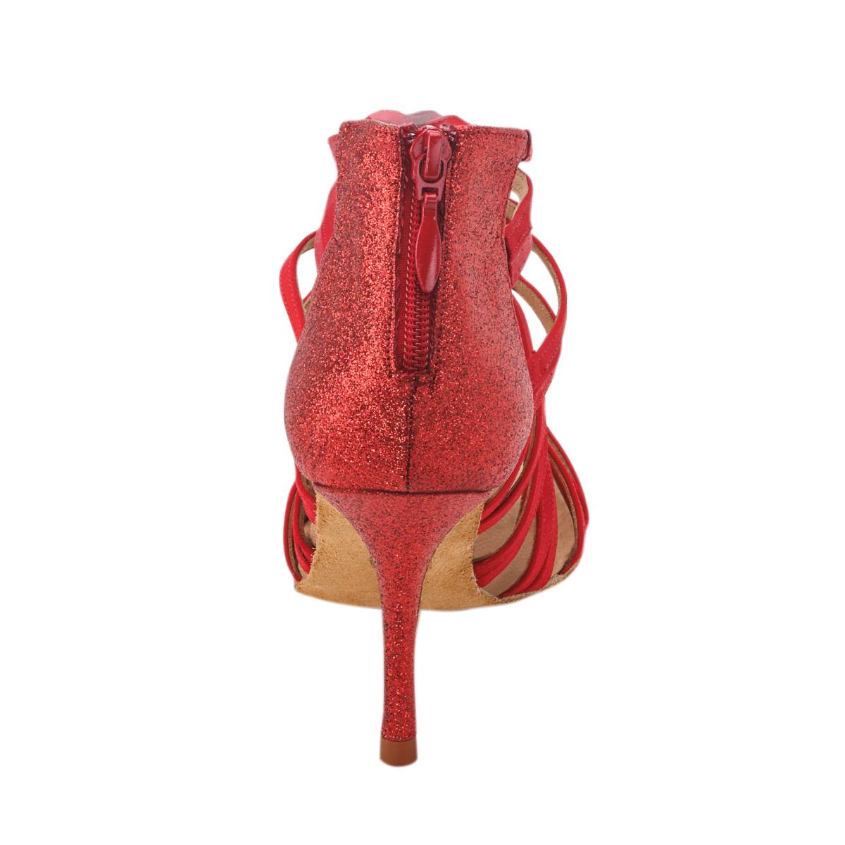 Rummos Damen Tanzschuhe Bachata 01 049-135 - Obermaterial: Satin - Farbe: Rot - Weite: Normal - Absatz: 80E Stiletto - Größe: EUR 34,5
