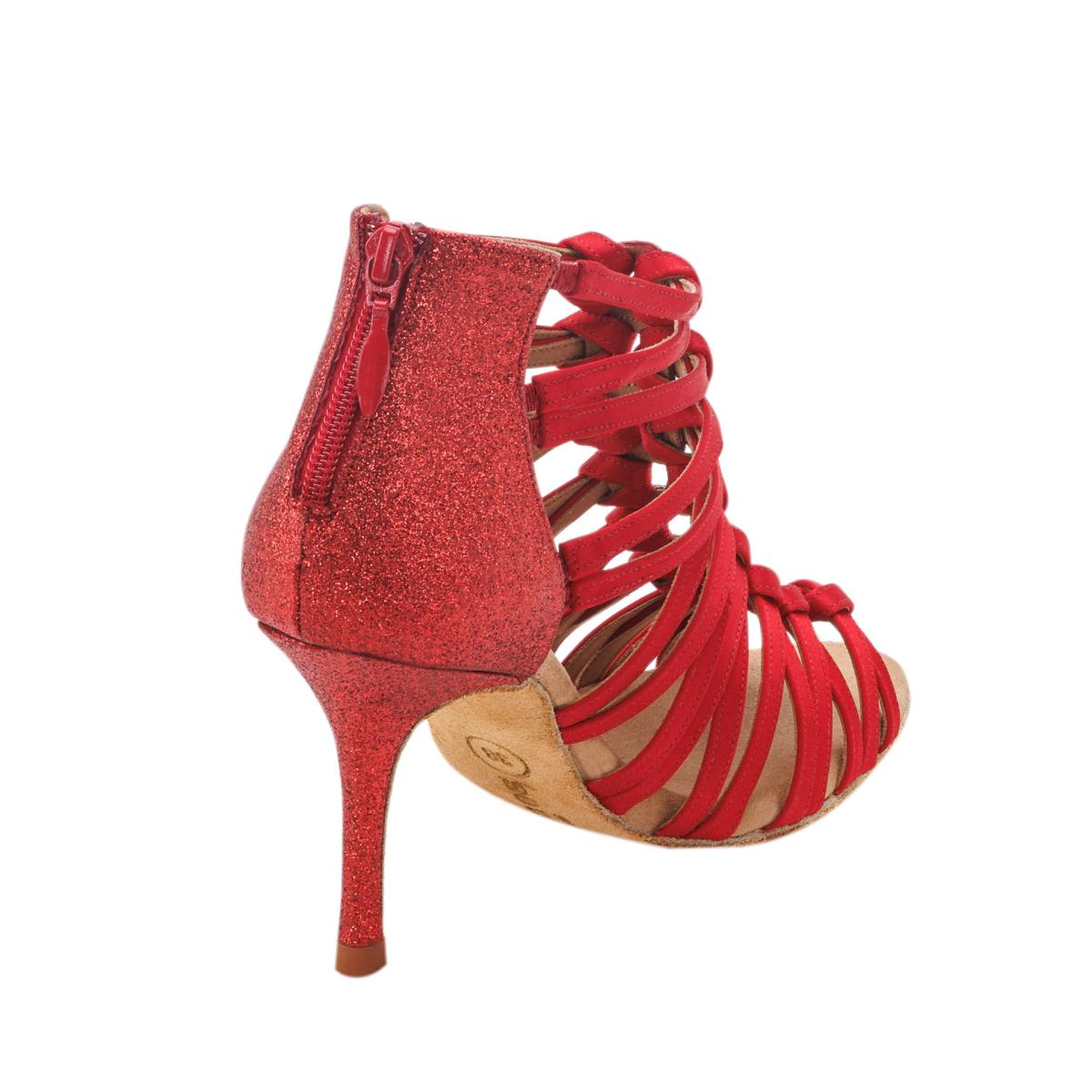 Rummos Damen Tanzschuhe Bachata 01 049-135 - Obermaterial: Satin - Farbe: Rot - Weite: Normal - Absatz: 80E Stiletto - Größe: EUR 35
