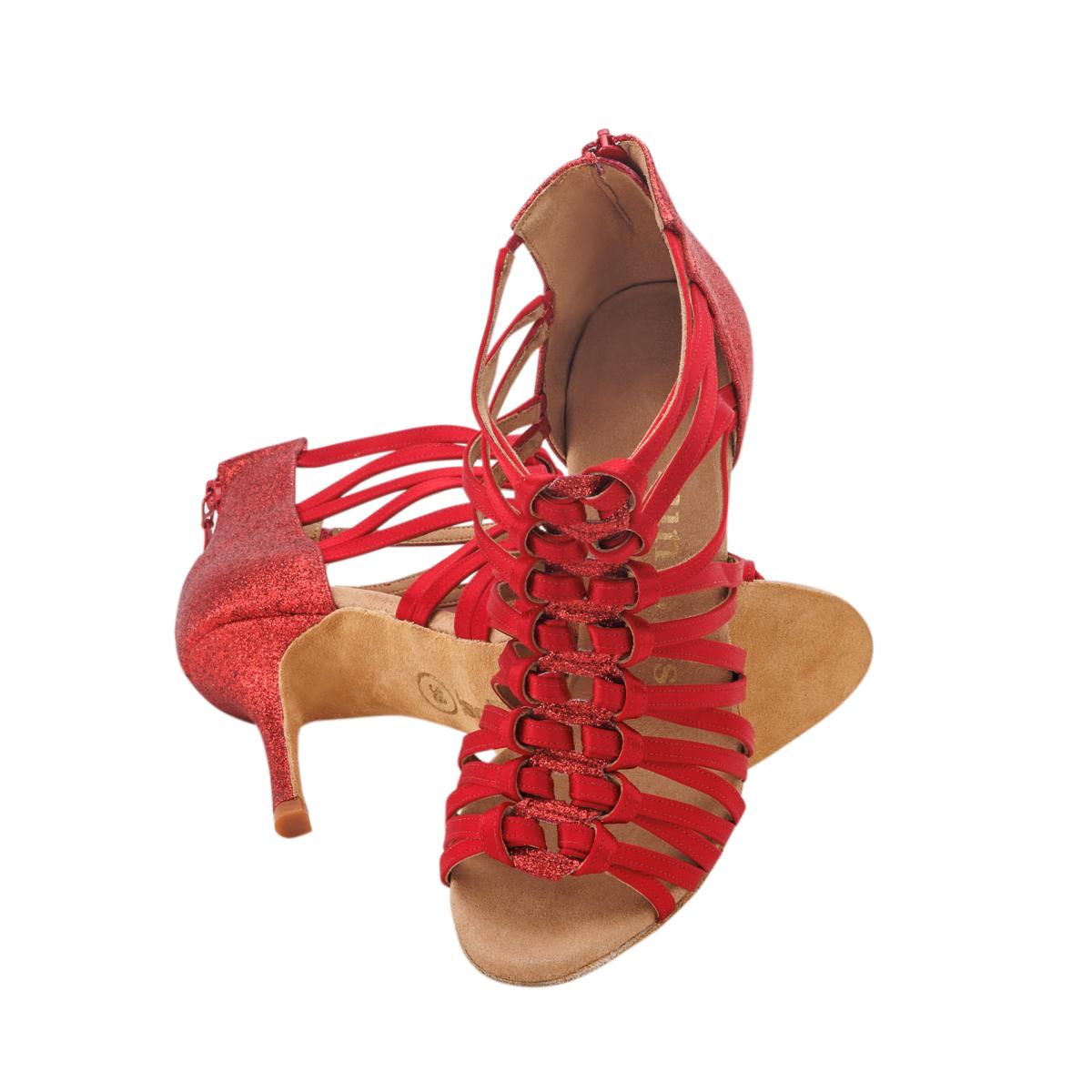 Rummos Damen Tanzschuhe Bachata 01 049-135 - Obermaterial: Satin - Farbe: Rot - Weite: Normal - Absatz: 80E Stiletto - Größe: EUR 40