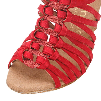 Rummos Damen Tanzschuhe Bachata 01 049-135 - Obermaterial: Satin - Farbe: Rot - Weite: Normal - Absatz: 80E Stiletto - Größe: EUR 38,5