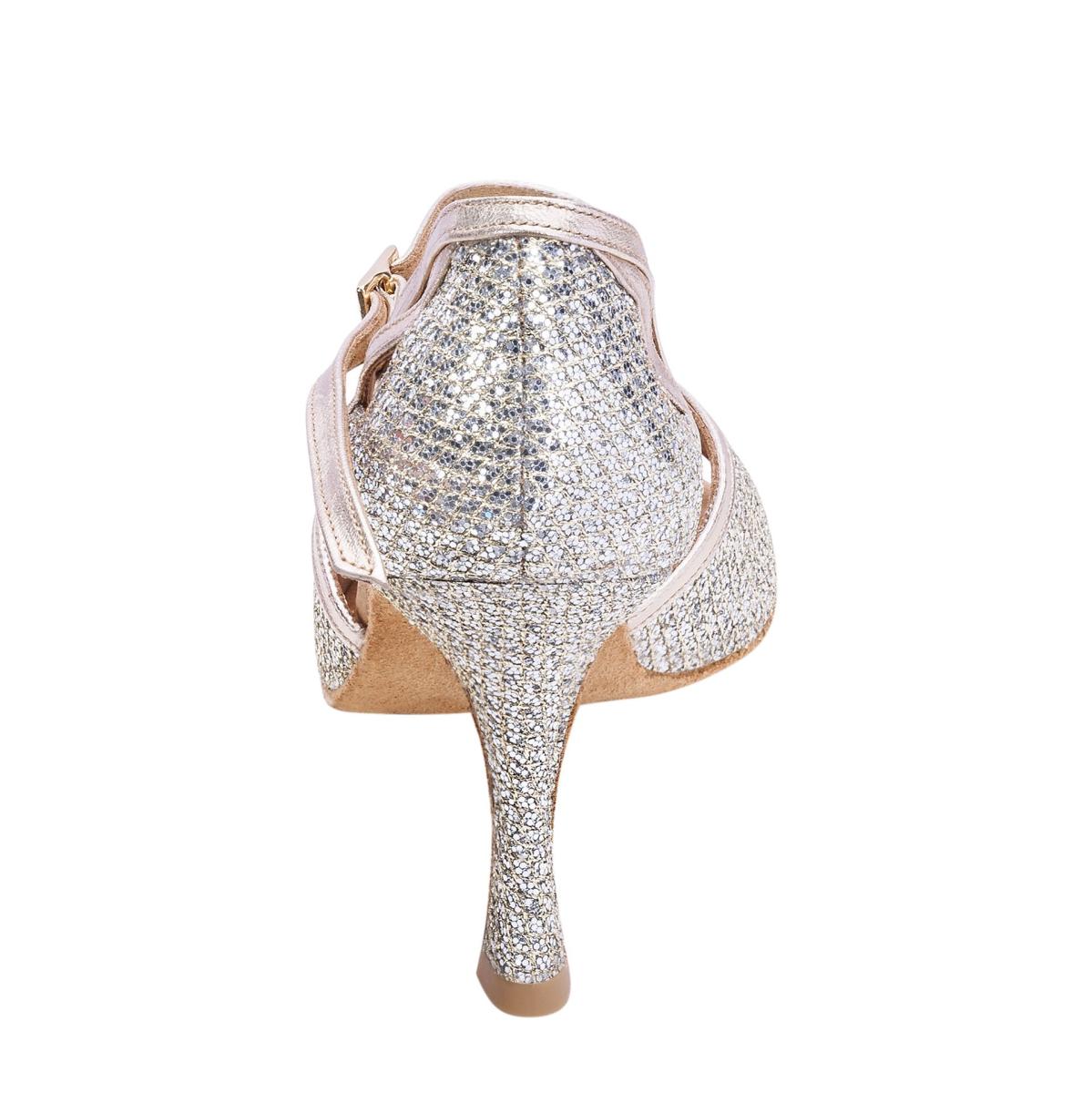 Rummos Damen Tanzschuhe Claire GT8-147 - Obermaterial: GlitterLux/Leder - Farbe: Platin - Weite: Normal - Absatz: 70R Flare - Größe: EUR 42