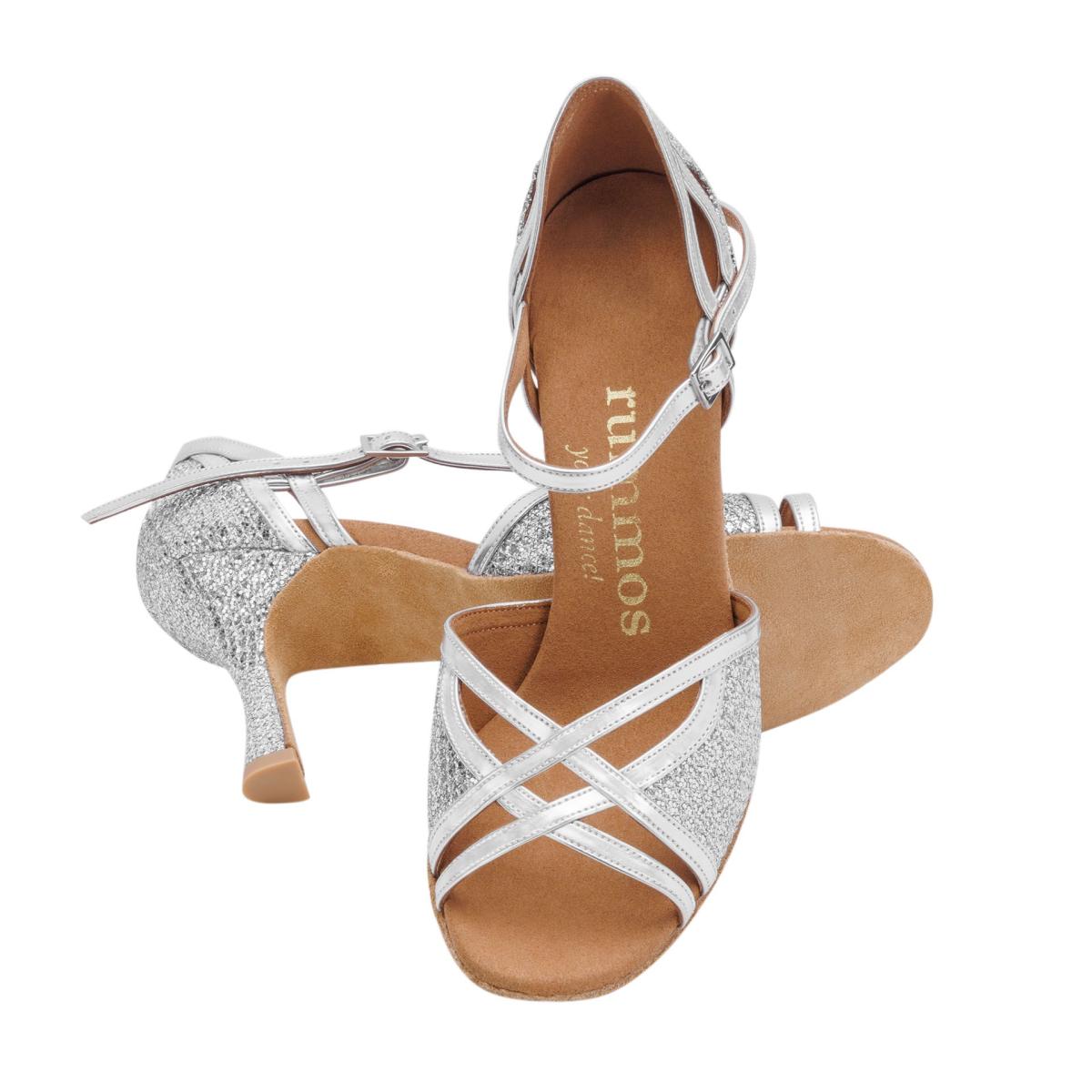 Rummos Damen Tanzschuhe Claire GT9-009 - Obermaterial: GlitterLux/Leder - Farbe: Silber - Weite: Normal - Absatz: 70R Flare - Größe: EUR 40