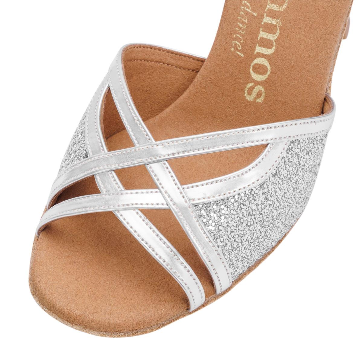 Rummos Damen Tanzschuhe Claire GT9-009 - Obermaterial: GlitterLux/Leder - Farbe: Silber - Weite: Normal - Absatz: 70R Flare - Größe: EUR 34
