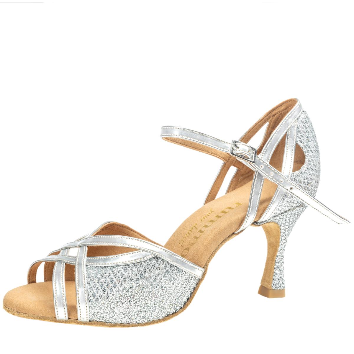 Rummos Damen Tanzschuhe Claire 139-009 - Material: GlitterLux/Leder - Farbe: Silber - Weite: Medium (Normal) - Absatz: 60R Flare - Größe: EUR 33