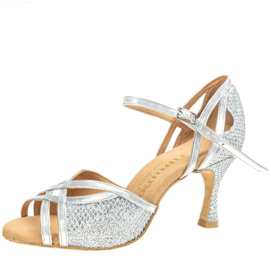 Rummos Damen Tanzschuhe Claire 139-009 - Material: GlitterLux/Leder - Farbe: Silber - Weite: Medium (Normal) - Absatz: 60R Flare - Größe: EUR 42