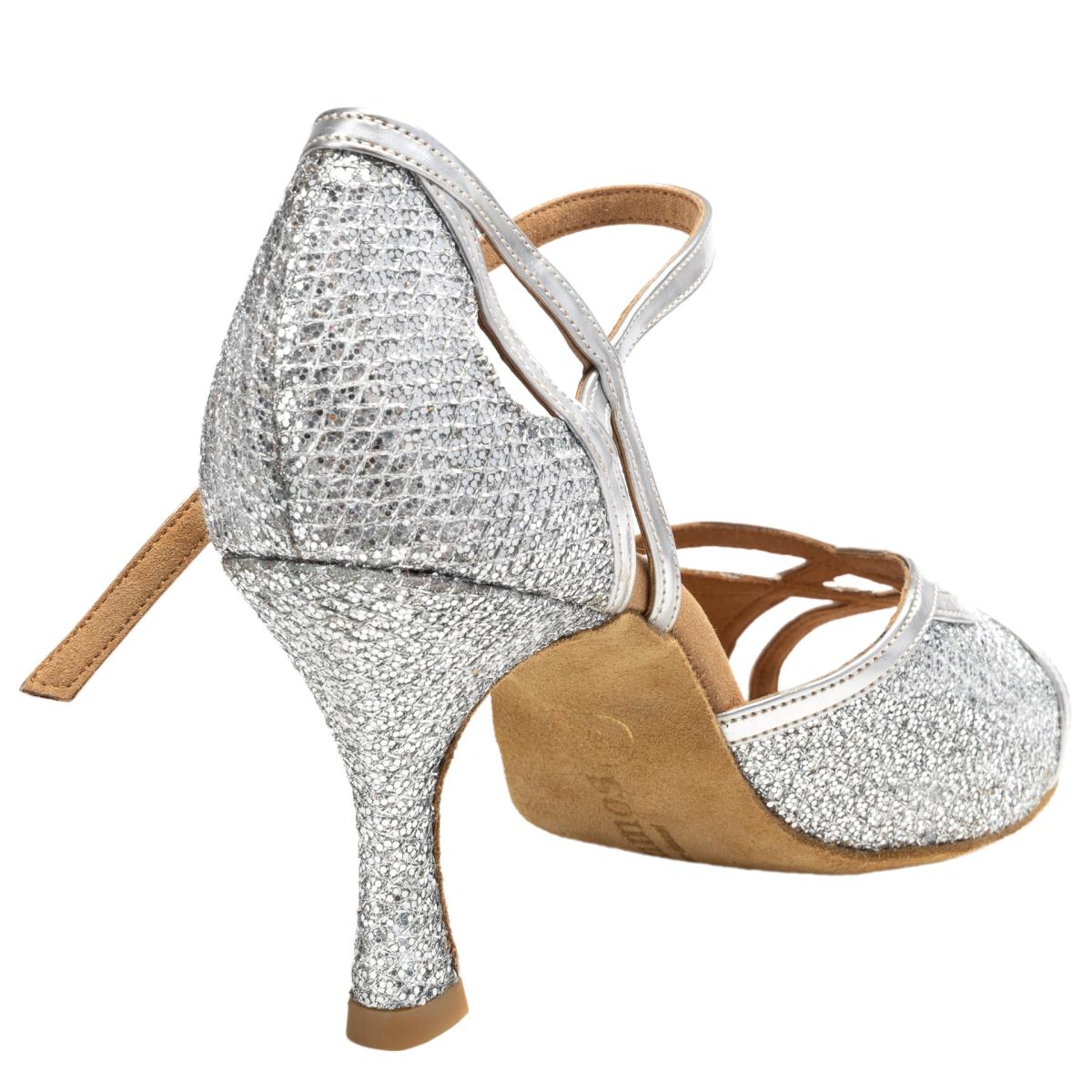 Rummos Damen Tanzschuhe Claire 139-009 - Material: GlitterLux/Leder - Farbe: Silber - Weite: Medium (Normal) - Absatz: 60R Flare - Größe: EUR 34.5
