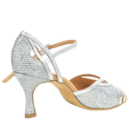 Rummos Damen Tanzschuhe Claire 139-009 - Material: GlitterLux/Leder - Farbe: Silber - Weite: Medium (Normal) - Absatz: 60R Flare - Größe: EUR 38