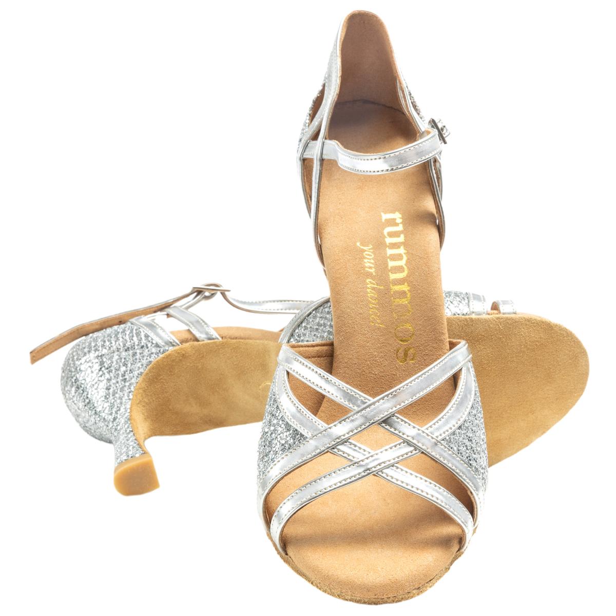 Rummos Damen Tanzschuhe Claire 139-009 - Material: GlitterLux/Leder - Farbe: Silber - Weite: Medium (Normal) - Absatz: 60R Flare - Größe: EUR 35