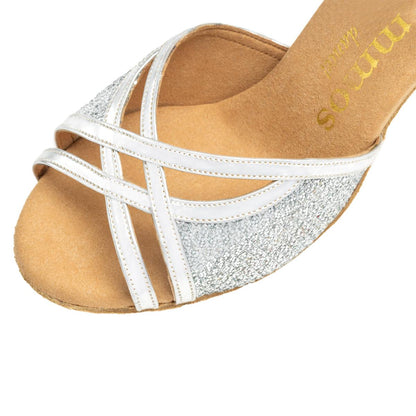 Rummos Damen Tanzschuhe Claire 139-009 - Material: GlitterLux/Leder - Farbe: Silber - Weite: Medium (Normal) - Absatz: 60R Flare - Größe: EUR 33