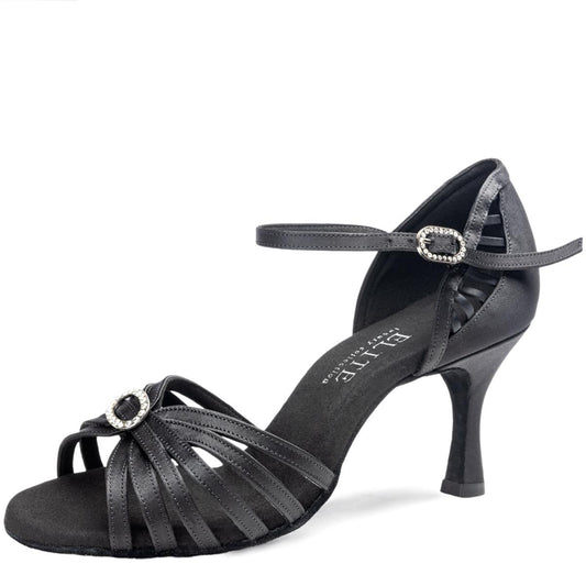 Rummos Damen Latein Tanzschuhe Elite Karina 041 mit Strass-Spange - Material: Satin - Farbe: Schwarz - Weite: Medium (Normal) - Absatz: 60R Flare - Größe: EUR 42
