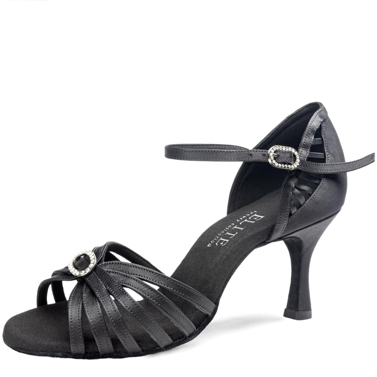 Rummos Damen Latein Tanzschuhe Elite Karina 041 mit Strass-Spange - Material: Satin - Farbe: Schwarz - Weite: Medium (Normal) - Absatz: 60R Flare - Größe: EUR 36