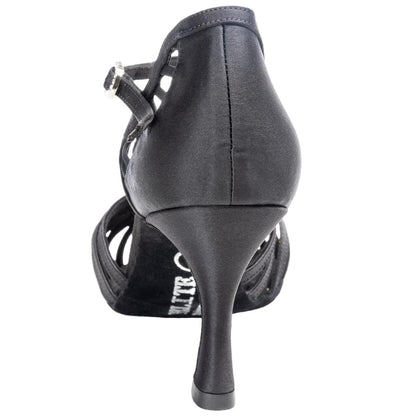 Rummos Damen Latein Tanzschuhe Elite Karina 041 mit Strass-Spange - Material: Satin - Farbe: Schwarz - Weite: Medium (Normal) - Absatz: 60R Flare - Größe: EUR 38
