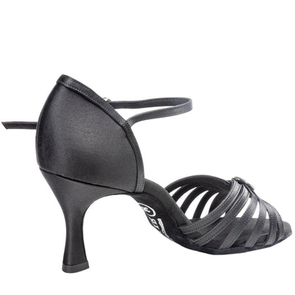 Rummos Damen Latein Tanzschuhe Elite Karina 041 mit Strass-Spange - Material: Satin - Farbe: Schwarz - Weite: Medium (Normal) - Absatz: 60R Flare - Größe: EUR 36