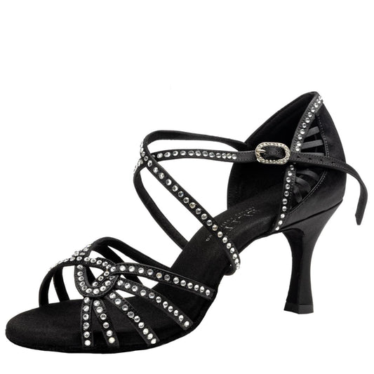 Rummos Damen Latein Tanzschuhe Elite Eris 041S mit Strass - M: Satin - C: Schwarz - W: Medium (Normal) - H: 60R Flare - Si: EUR 40,5
