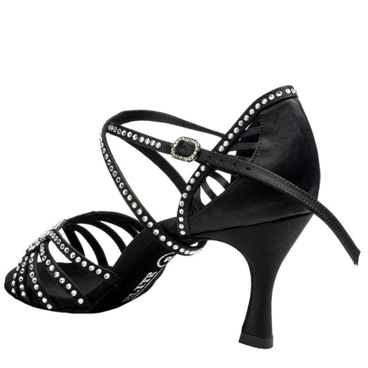 Rummos Damen Latein Tanzschuhe Elite Eris 041S mit Strass - M: Satin - C: Schwarz - W: Medium (Normal) - H: 60R Flare - Si: EUR 41