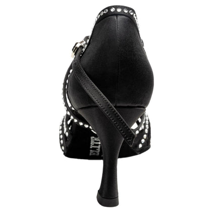 Rummos Damen Latein Tanzschuhe Elite Eris 041S mit Strass - M: Satin - C: Schwarz - W: Medium (Normal) - H: 60R Flare - Si: EUR 38,5