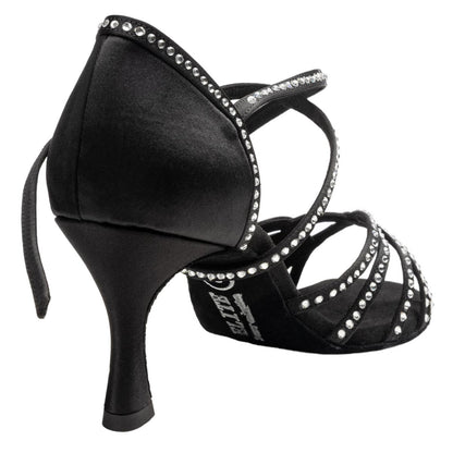 Rummos Damen Latein Tanzschuhe Elite Eris 041S mit Strass - M: Satin - C: Schwarz - W: Medium (Normal) - H: 60R Flare - Si: EUR 34