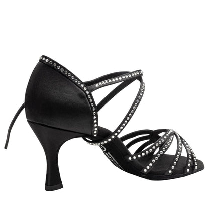 Rummos Damen Latein Tanzschuhe Elite Eris 041S mit Strass - M: Satin - C: Schwarz - W: Medium (Normal) - H: 60R Flare - Si: EUR 41