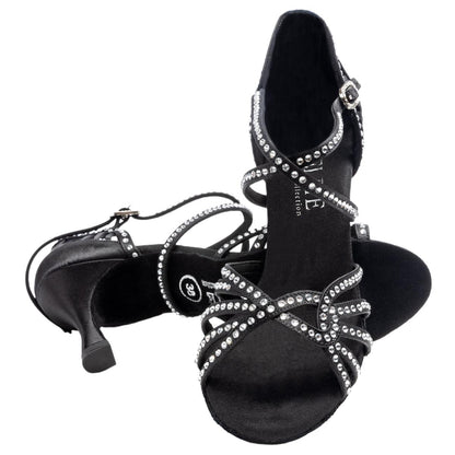 Rummos Damen Latein Tanzschuhe Elite Eris 041S mit Strass - M: Satin - C: Schwarz - W: Medium (Normal) - H: 60R Flare - Si: EUR 35,5